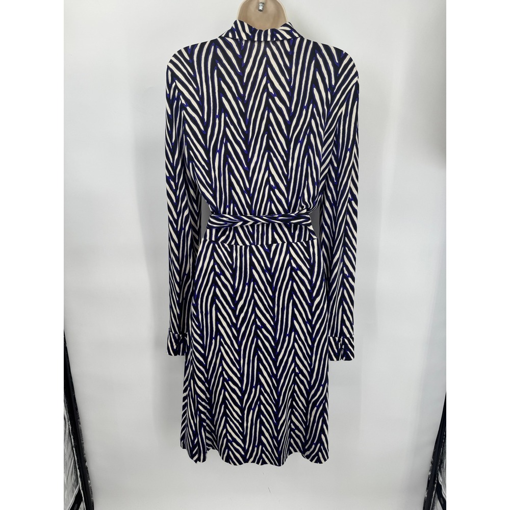 Diane von Furstenberg Julie Silk Wrap Dress Black Blue White Zebra Print Size 12 - Picture 3 of 16